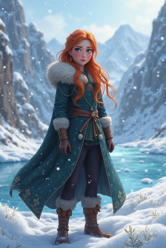Portrait of girl with red hair and with cute face, north pole vibe, perfect composition, hyperrealistic, super detailed, 8k, high quality, trending art, trending on artstation, sharp focus, studio photo, intricate details, highly detailed, by greg rutkowski