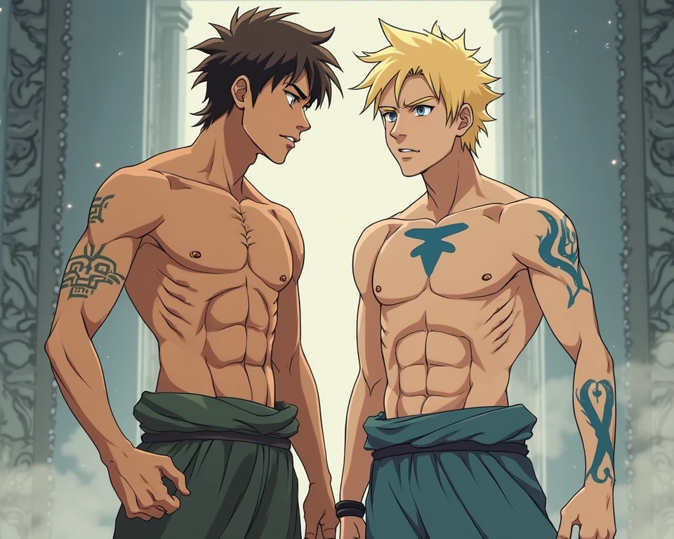 He is a short and muscular young man, com cabelos espetados e loiros. He is usually seen wearing a white sleeveless shirt and tight pants.. Her eyes are intense blue. He has the mark of a dragon on his left arm ,and which is a striking characteristic of its lineage.