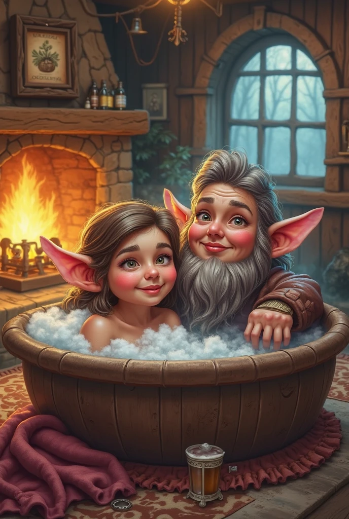 old man and young girl, age gap, age difference, giant tall size, old man 70, long beard white, scar eye red, face smile, skin white, hairy body, armor, naked, big long penis erect, cumming, he carries his girlfriend strongly with both hands, ass fuck positions, sexy young girl magician 18, elf,hairstyle pink, size tiny and slim, little pregnant, face embarrassing blushed, in comfort sitting position for sex, one old man, one young girl, naked, nsfw, on bath lake.