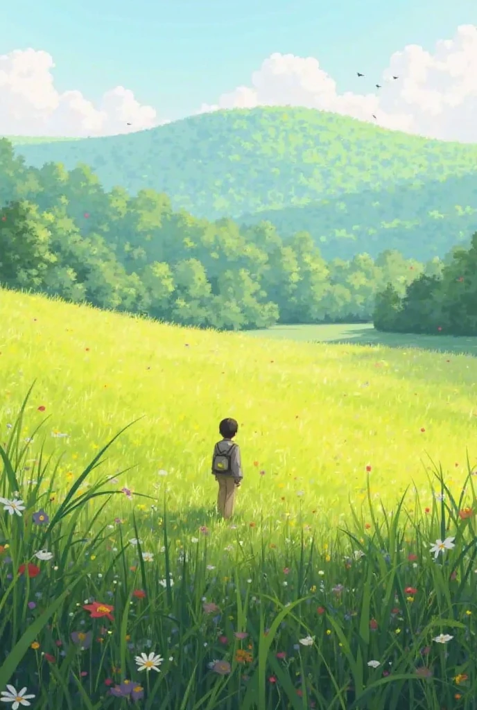 There is a man standing in the woods looking at a pond - SeaArt AI