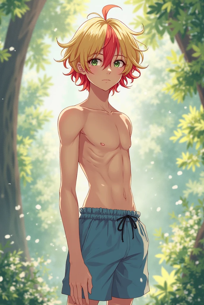 (masterpiece, best quality), 1boy,younge boy,???'s face,Lying in the grass,adolable,laughingly,Be red in the face,is shy,infancy,Young age,Short round face,Flat chin,Pink briefs,musculous, pink short hair, Dark gray eyes, 复杂, full bodyesbian,nakeness, Pink briefs,Pectoralis abdominal muscles,vivd colour,(depth of fields:1.2),(abs),looking at viewert,Lying in the grass,spread their legs