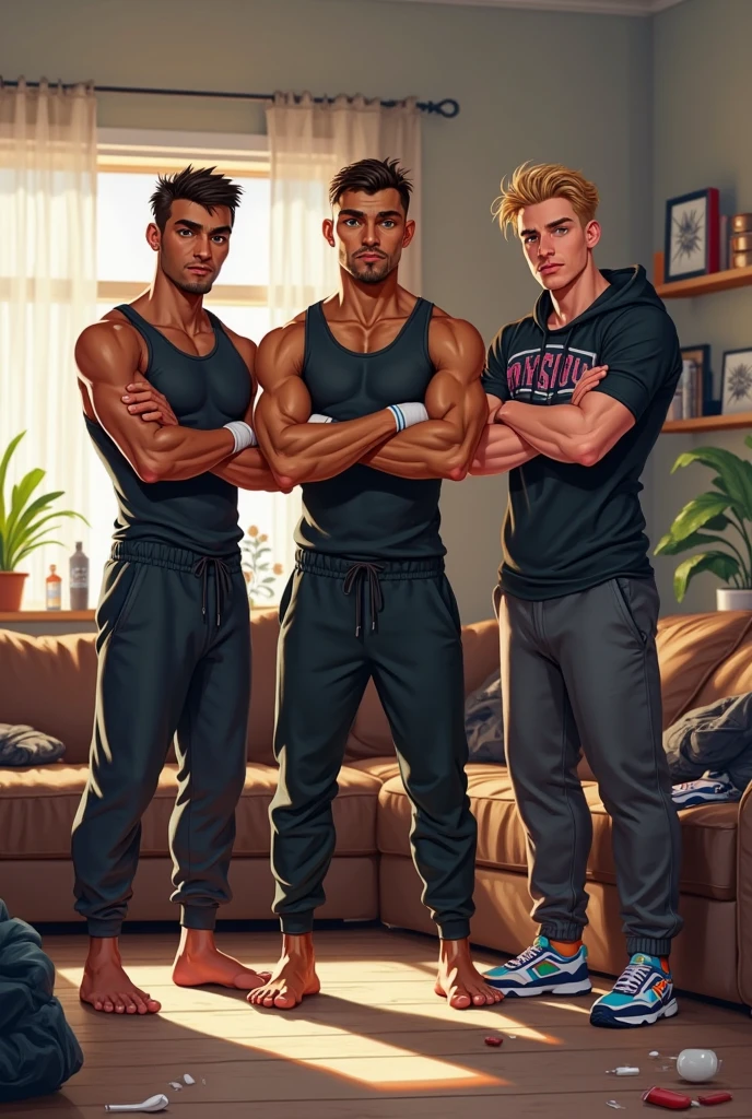  Three handsome men in boxers mark a huge 100cm round bulge 