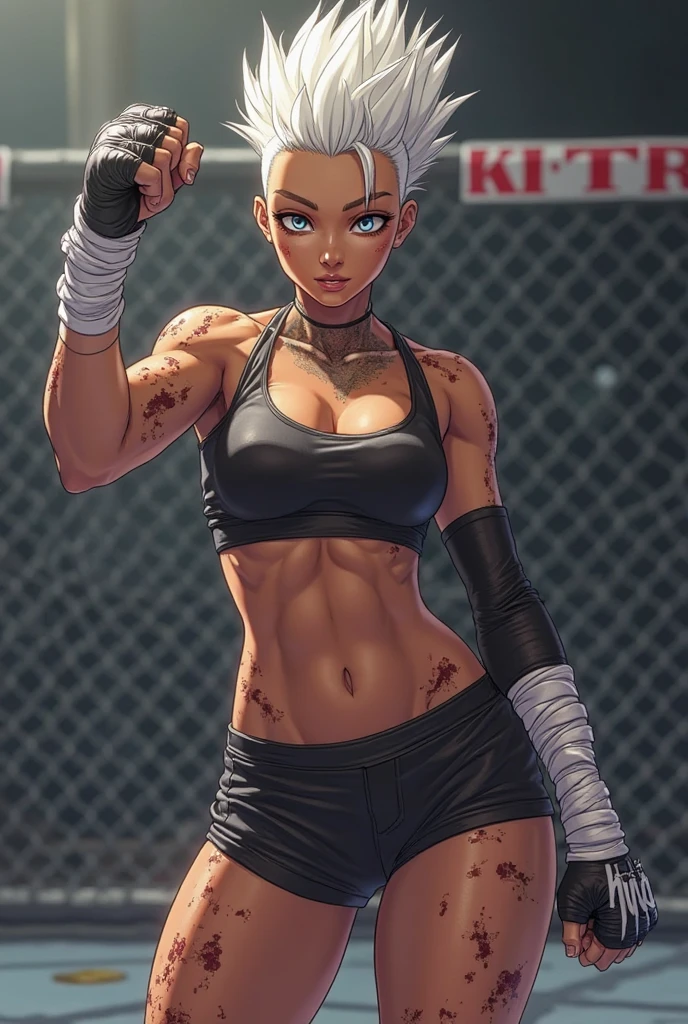 anime girl in shirt sitting on bench, sweaty abs, High Resolution Commission, OC Commission, Cudesexyrobutts, Rough Pose, 2b, 2 b, muscular girl, strong pose, From Overwatch, lean but muscular, Lola Bunny Fanart, Chun Li in gym, weak beta male, Abs, Slim and muscular, mouth ajar, nose, Fit Girl, Bea Pokemon, ((Marked abs)), (Bruises on abdomen: 2), Bruises, (((blood))), ((sweat)), steam, (Blood on abs:2), blue eyes, Black thong with orange lines, muscular thighs, Bruised abs,