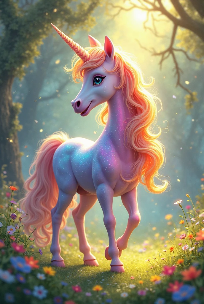 A unicorn image with colorful background in nature

