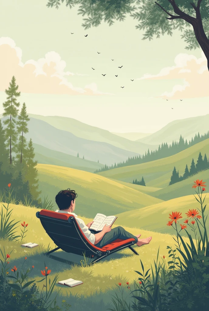 Taste with books、A memorable view and a dish Image illustration Use as icon Change the atmosphere male