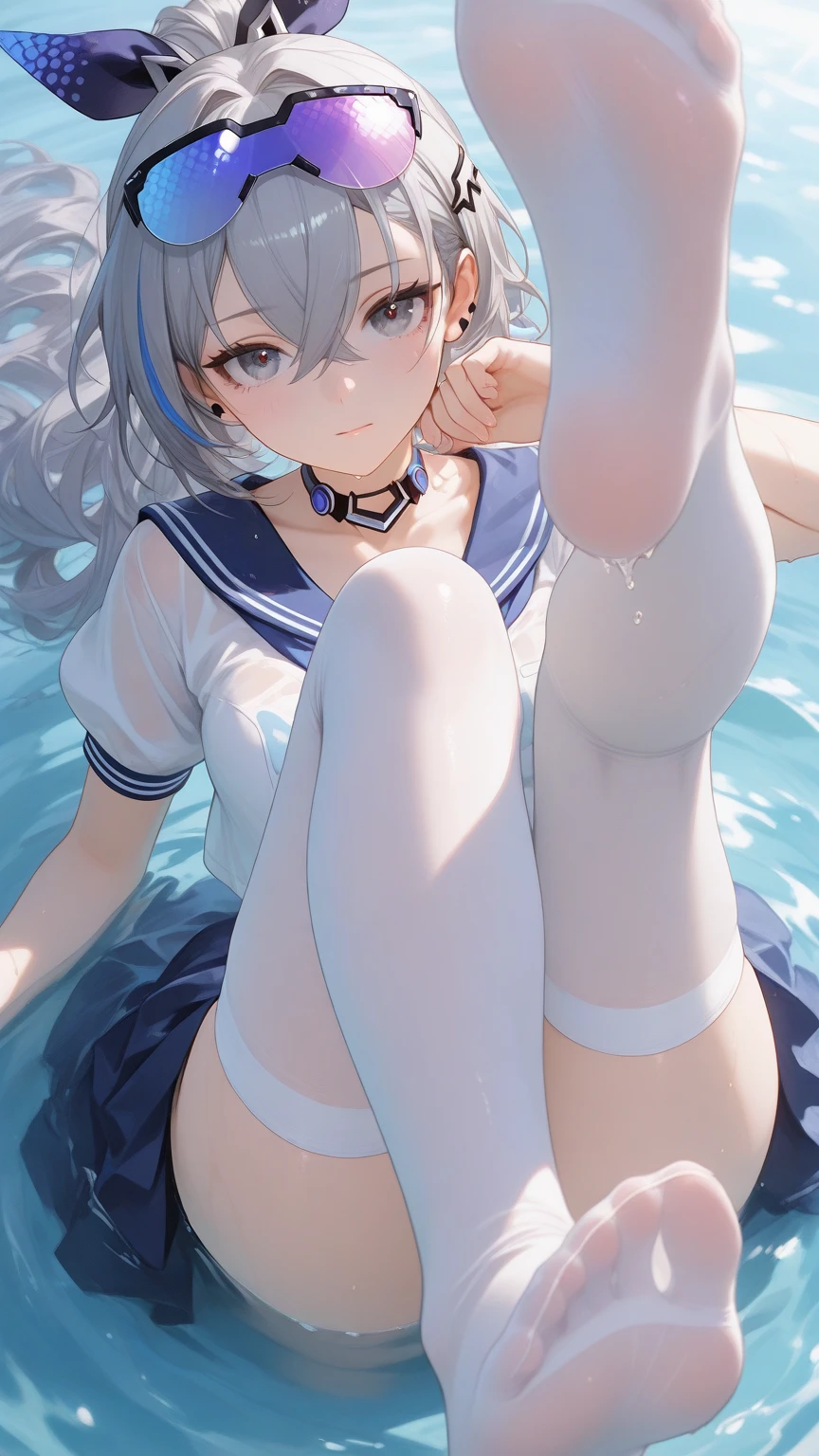 ((2D beautiful girl、top-quality、Perfect Finger 1.5、Perfect Anatomy 1.5、extremely delicate and beautiful illustration))、(Blur the background:1.2、(transform sequence)、((swim wears))、12year old、beautiful slender girl、Fractal Art、baby-face、((stright long hair))、Beautiful big drooping eyes:1.1、Small, open-mouthed smile、(Full body depiction:1.1)、(1 persons)、quiet poolside、(knee high socks)、Cat's ears、