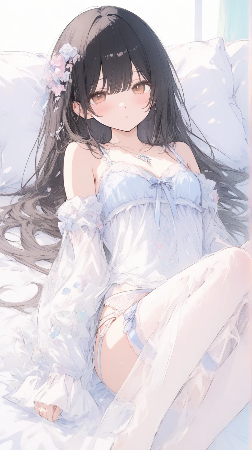 (details Intricate), colorfully, full - length portrait, capture great full-body photos, (white sheet:1.2), lying in the bed, PIt iss detalhados, (from behind:1.2, looking rug), in the stomach, It is, rug, median furrow, (finely detailed eyes and detailed face:1.3), (nun:0.9), (cutaneous dentition), shining skin, breasts big, Broad Hips, Anime nose, Kid face, (Tsurime:1.3, eyeliner, sharp eyelashes:1.2, solid eyelid), half hairstyle, Messy hair, disheveled, (body soaking wet), (dripping sweat), hair ornament, hair cinta, choker, high-waisted dress, bared shoulders, white shirts, (black pantyhose), (lace trim:1.2), transparentes, cinta, smilling face, kitten,