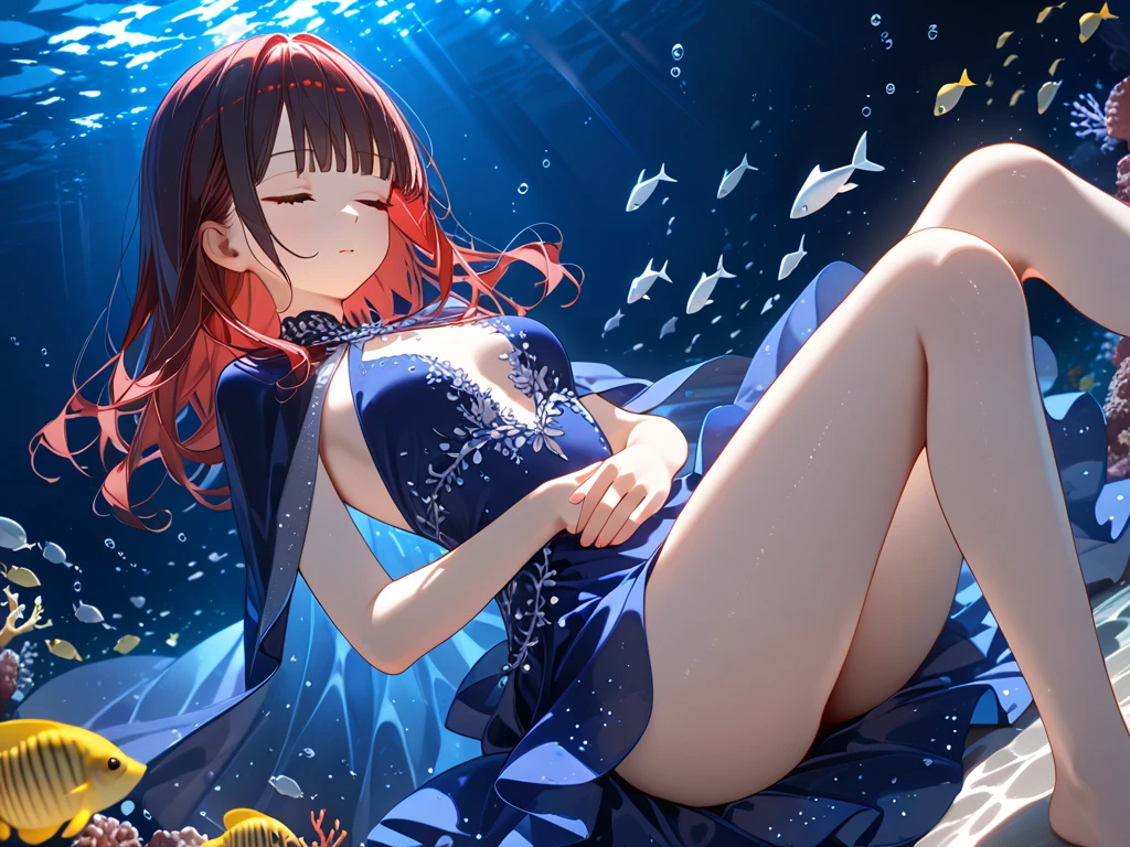 Giantess appears from underwater in front of a giant cruise ship, the cruise ship looks very small in front of her because it is giant, she is naked, she has red hair and white skin, she has small breasts but very sexy legs and her body is very curvy. Goddess, Attack, giant, cruise ship, naked, sexy, hot, ocean, in middle of the ocean, without buildings, High quality, Red hair, hottest, tall girl, sexy legs, monster girl, cruise ship, giant cruise, attacking, evil, mad, without clothes