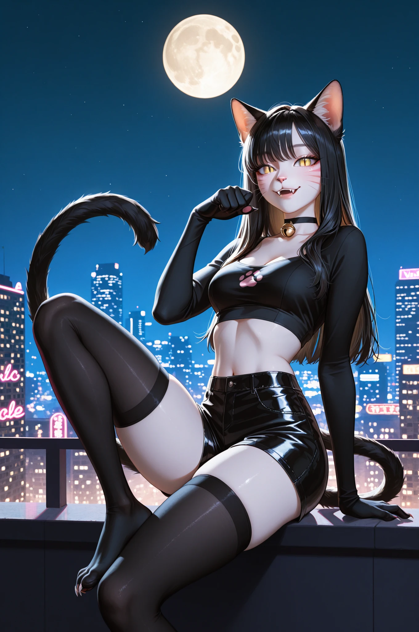 black hair, Public places, colored inner hair, white hair, hair over one eye, wet hair, absurdly long hair, heart-shaped pupils, cat ears, cat ears, blush, tongue, tongue out, Surrealism, depth of field, outside border, pov, pov, macro photo, bokeh, bokeh, 8k, super detail, UHD, masterpiece, ccurate, high quality, highres --auto
