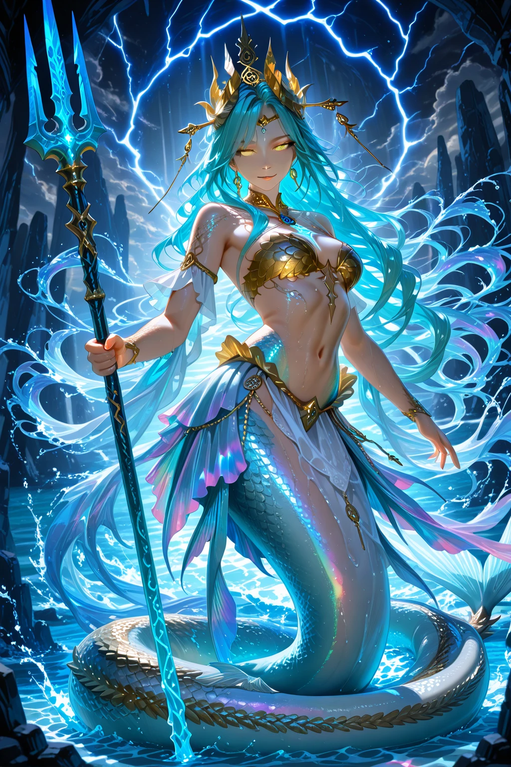 A beautiful female mermaid playing the harp, underwater in a transparent coral reef, (best quality,4k,8k,highres,masterpiece:1.2),ultra-detailed,(realistic,photorealistic,photo-realistic:1.37),detailed glowing eyes,beautiful anime style,coral reef,underwater scene,aquatic environment,mermaid with long flowing hair,detailed mermaid tail,detailed musical harp,shimmering light effects,vibrant colors,serene tranquil atmosphere