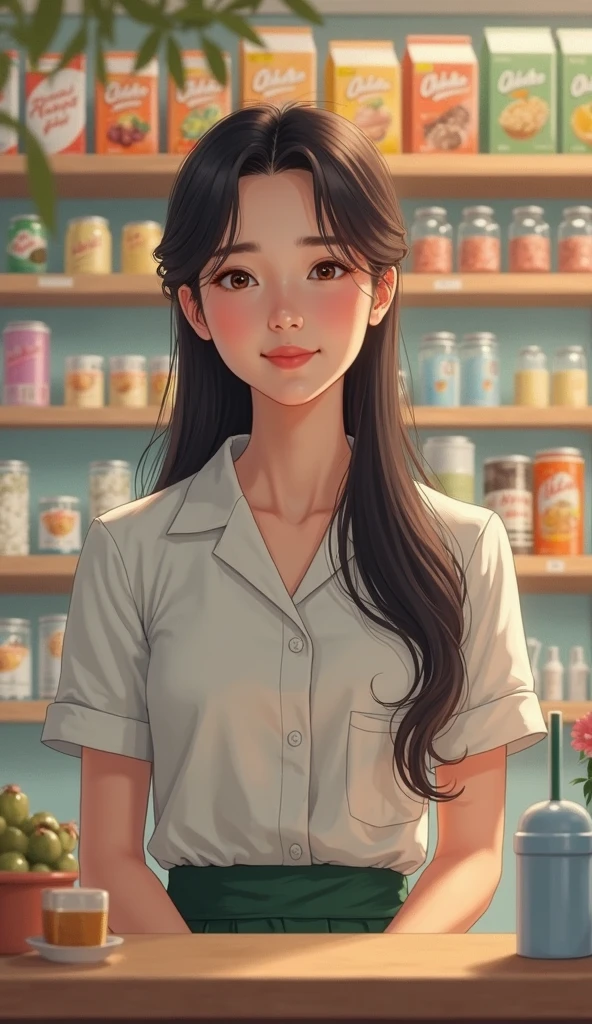 1girl, (at supermarket:1.2), ((white shirt:1.2)), RAW photo, (photorealistic:1.37, realistic), highly detailed CG unified 8K wallpapers, looking at viewer, (((straight from front))), (HQ skin:1.8, shiny skin), 8k uhd, dslr, soft lighting, high quality, film grain, Fujifilm XT3, ((upper body:1.6)), (professional lighting:1.6)