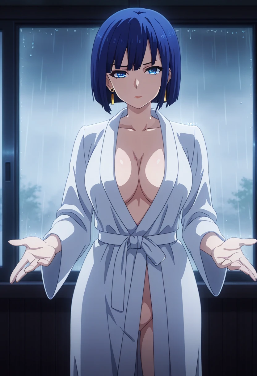 ((1beautiful girl)),,(((Purple hair))),(((2 braided short hairs))),(((Fix the bangs unevenly on the sides,))),(((put out one's forehead))),(((yellow  eyes))),(((Detailed condom depiction))),(((Condoms used for the body))),(​masterpiece)), ((top-quality)),((Vivid light and shadow depiction)), (The ultra-detailliert), ((kawaii)), cute little, (Detailed body line depiction), ((detailed face depiction)),((ighly detailed)),  (8K), top-quality, (Beautiful fece),(((World-class quality))), ighly detailed, hight resolution,(((独奏))),(((thick eyebrow))).((((shinny hair)))),(((White and beautiful skin))),(((normal breast))),(((Bold poses))),(((Adored expression))),(((red blush))),(((composition seen from below))),(((Show breasts))),(((In a dark room))),((Soft Body Style)),(((steam))),(((Open your crotch))),((((((Wearing a bathrobe over naked)))))),(((bare-legged))),(((Emphasize the crotch))),(((open your legs and show off your crotch))),(((Show breasts))),(((Kneeling on the bed))),