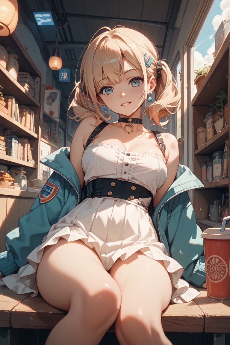 Menina anime com bunda grande em uma camisa vermelha e calcinha azul, Curvando, lit from behind, menina bonita do anime agachamento, um pouco curvado, Commission for High Res, (SFW) Seguro para o trabalho, Fofosexyrobutts, tocando suas roupas, at the counter, thicc, small curvy loli, thick thieves