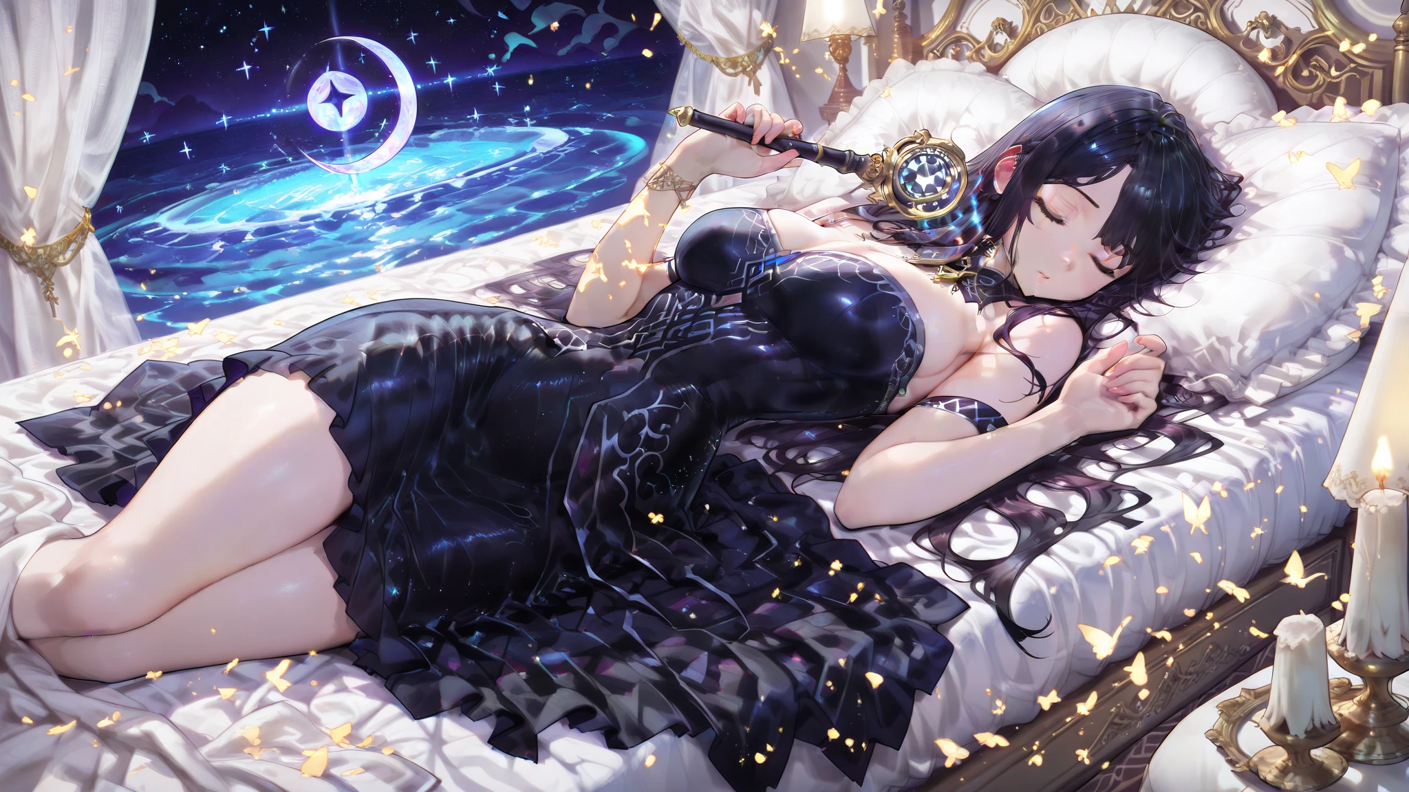 simple_black_background, black and white theme, Sense of coordination, sense of order, mathematics beauty, (((cover design))), (((((cover art))))), ((trim)), album_art, official art, (Master's work), full body,
1girl on side, lying, Girl lying on her side,
<lora:ruanmei-v100-000029:0.8:lbw=OUTALL>, ruanmei, 1girl, gloves, blue eyes, black hair, dress, breasts, high heels, chinese clothes,
chessboard, chess, white geometry, black geometry, reflection, crystal_art, pattern_design, creative, Mystery pattern, black crystal decorate, black crystal, (architectural art), ((geometric art)), pattern design, creative,
lost in hell,
------,
Low saturation, grand masterpiece, Perfect composition, film light, light art, <lora:é¶æMichiking_V73:0.75>,
