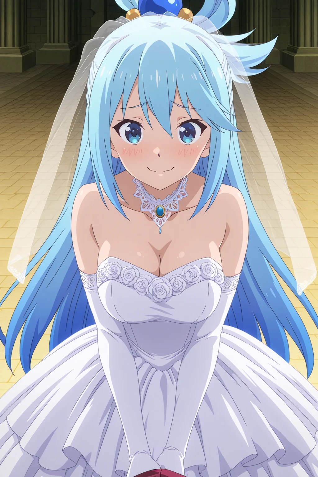 di ya,1girl,dress,wedding dress,solo,flower,smile,veil,hair flower,jewelry,earrings,white dress,bride,purple hair,looking at viewer,<lora:di ya_ç¬äº:0.9>,big boobs,blue sky,cloudy sky,the girl stood smiling on the steps in front of the white church gate,, (masterpiece), (best quality), HDR, intricate detail,