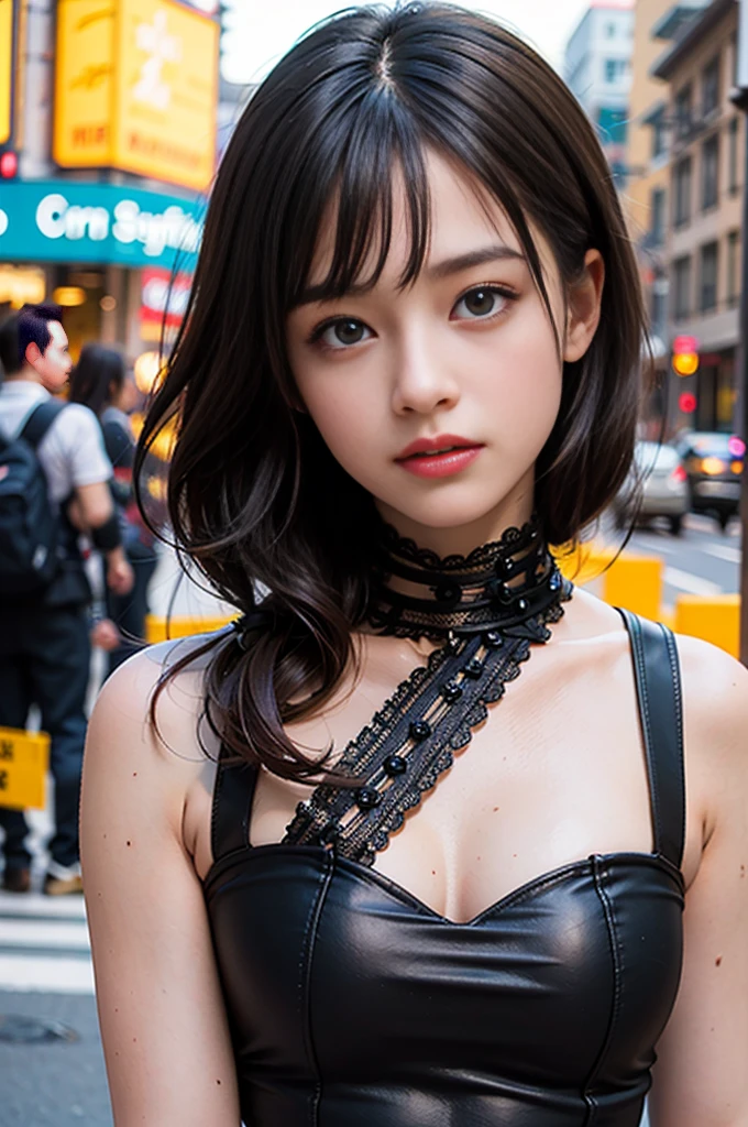 Tabletop,Highest quality, 8k, 15-year-old student,(((Completely naked))),(((Large Breasts))),Accentuate your breasts、((Wearing a large black leather collar、Bondage Costume))、Street view、Japanese、Teen, RAW Photos, Award-winning portrait, Glaring、Are crying、 alone, Idol&#39;s face, Delicate girl, Upper Body, Digital SLR, View Viewer, Frank, Sophisticated,  Thin arms, Professional Lighting, Film Grain, chromatic aberration, (Eye and facial details:1.0),　Short black hair、drooping eyes、Japanese 、Cute face:1.2,　Dark brown eyes、Glowing Eyes、On the ring of professional wrestling、Large crowd、Outdoor、(((Completely naked))),(((Exposing her breasts))),(((Her beautiful pink nipples are exposed.))),(((Exposing her breasts))),(((Her beautiful pink nipples are exposed.))),