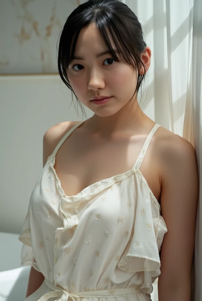 (((photorealistic))), ((realistic)), (ultra high definition), best quality, masterpiece, ray tracing, japanese female, ((super fine face)), 1 girl, cheongsam, upper body, looking at viewer, front view、legup、show her pantie、worst quality, low quality, blurry,Naked with an apron