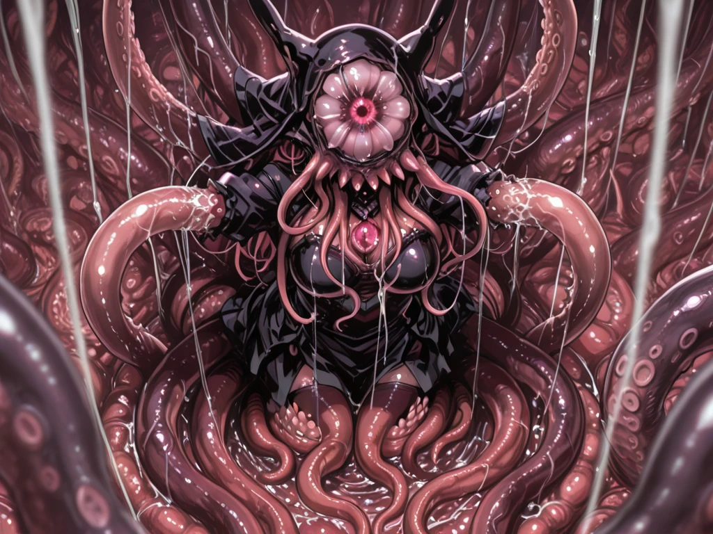 (Best high quality image, very detailed image textures and pixels, carefully detailed)
{{(1monster: red universal evil god monster yog-sothoth): (giant deformed baby head laughing, multiple mouths full of teeth, multiple muscular tentacles full of multiple fat tendrills with golden claws, multiple mouths with purple tongues with pink tentacles, pink and green tendrills in every side of the body, growling, laughing), (fleshy ethereal nightmarish realm))}}