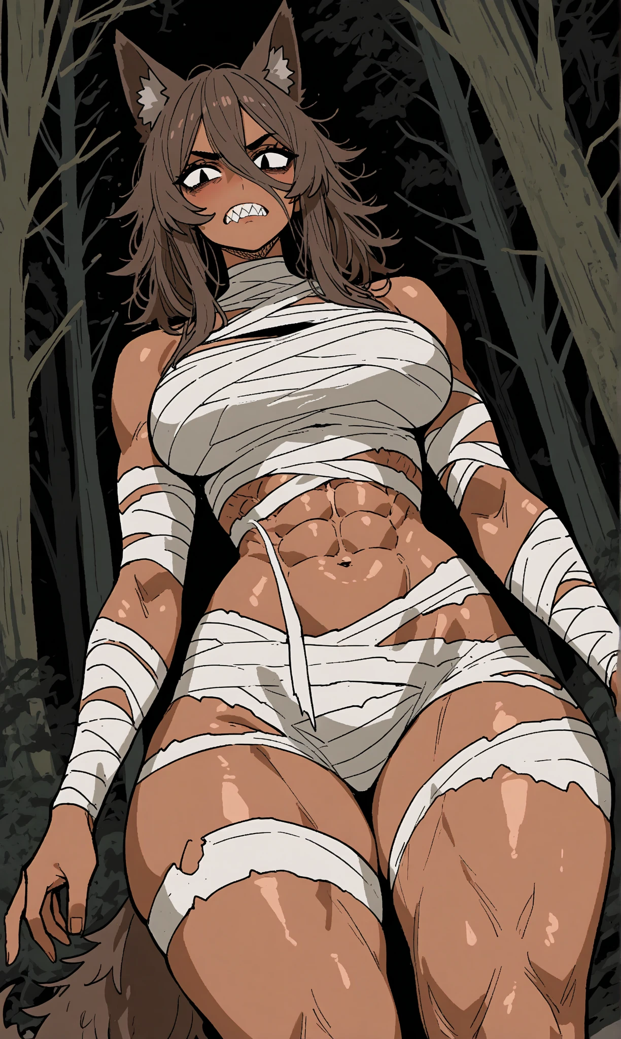 (masterpiece, 4K:1.15) BREAK ((muscler predator with white underpants and bra, breast, perfectly detailed anatomy)):1.2, solo, 1girl BREAK white panties, white bra, white bra straps,
BREAK crotch focus, stick out butt, from below, rear view, looking at viewer, white backgrounds