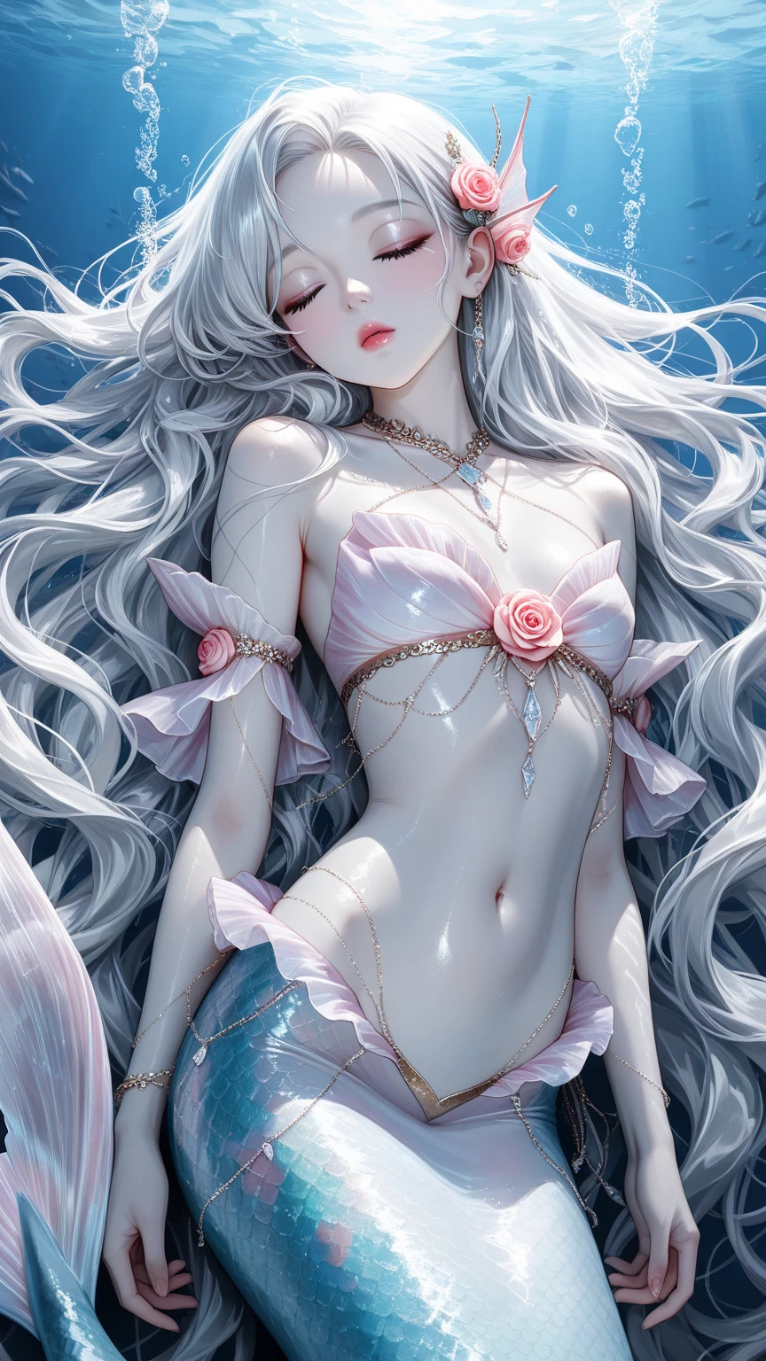 Mermaid with a magic trident, black and white image