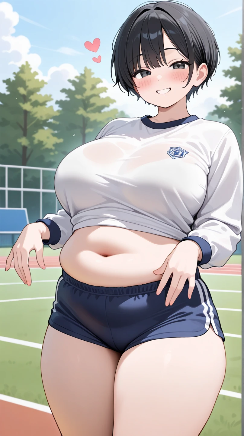 1girl, pov belly grab,
gym uniform, track suit, bob cut, glasses, wavy mouth, sweat, medium breasts,
solo focus, standing, outdoors, bgrab
<lora:bgrab:0.8>