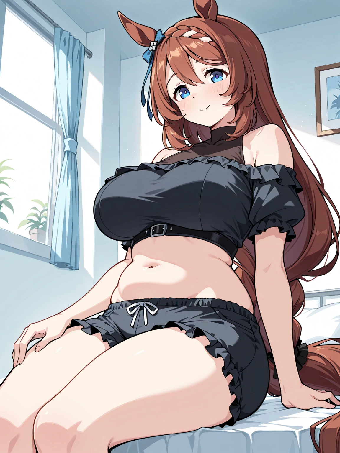 Plump thighs、Best image quality、High resolution、masterpiece、super high quality、Spread your legsいる、Spread your legs、Black and white lace bra、black and white lace panties、とてもBig Ass、The buttocks are too big、Low Angle、Blushing、4K quality、Thick thighs、Big Ass、wearing black knee socks、Pubic hair growth、Shooting from directly below、Blushed、Big Breasts、Embarrassed face、You are tempting me