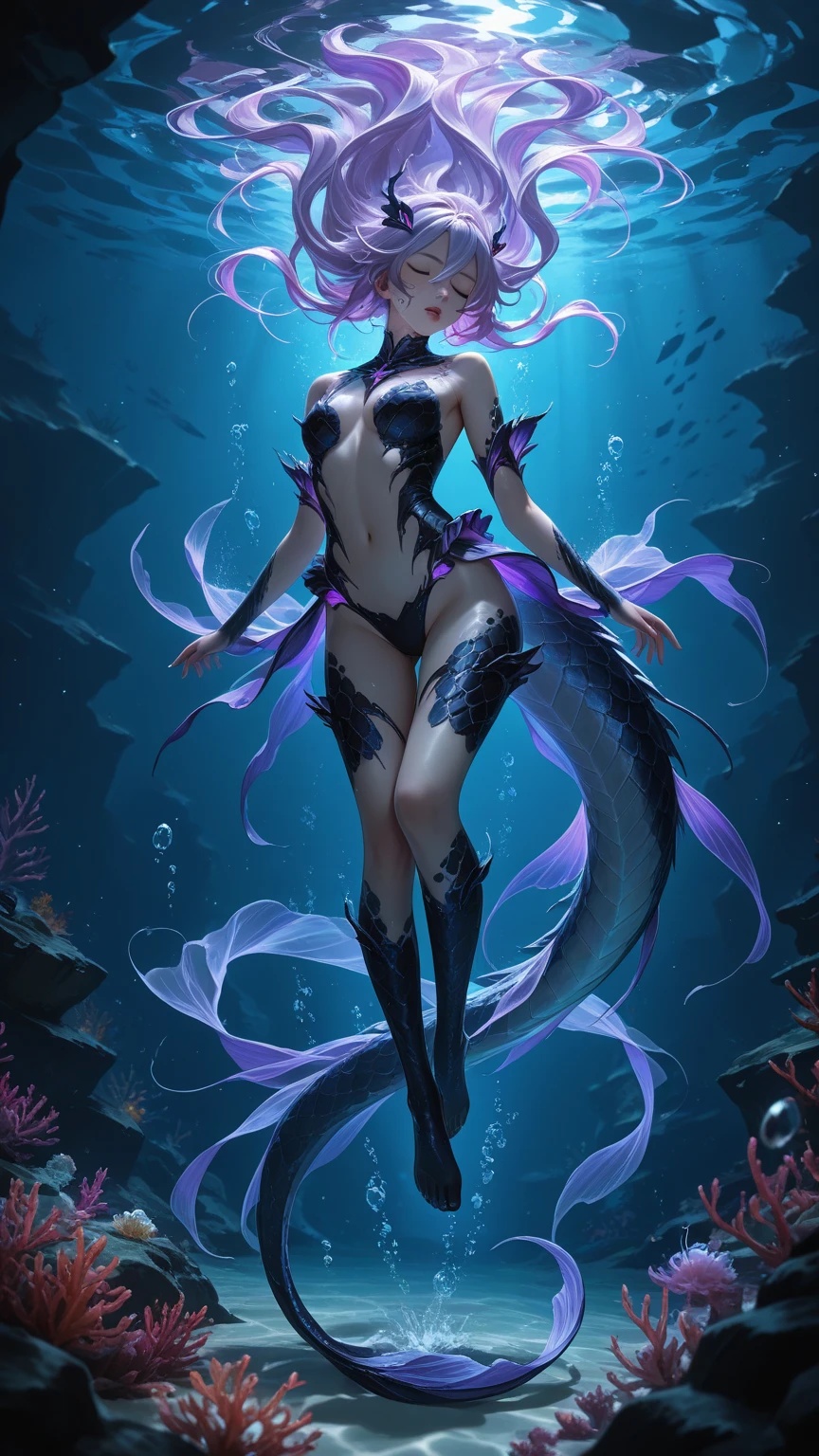 <lora:FishyTech-20:0.8>,fishytech ,scifi,  scales ,
monster girl,glowing eyes, glowing colored hair