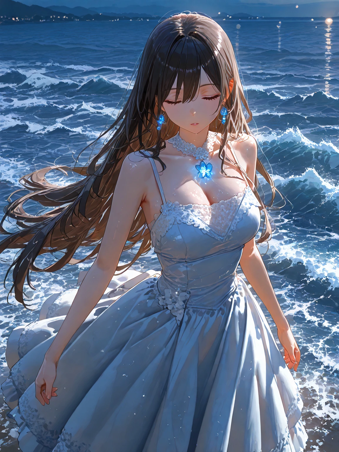 art by yaguru magiku, (001glitch-core, dreamcore), 8sconception, alberto-mielgo, anime-background-style-v2, Super Quality, Vaporwave,Synth Wave,weirdcore, dreamy, full body (masterpiecebest quality,1girl,petite,Depth of field,lens flare,extremely detailed,8k wallpaper,Amazing,beautiful detailed eyes,finely detail,score:>=10,Water, ocean, crystal, water droplets,) Visual effects:movie lights, [[red, blue, green, yellow, black, white, pink, purple, cowboy shot, ((colorful)), ink and wash painting, delicate and beautiful girl, ((illustration)), ((floating hair)), ((chromatic aberration))]]      <hypernet:HexD:0.2>