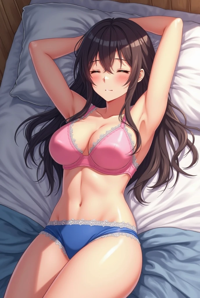(masterpiece, best quality)a girl,white bikini,lying on white bed,spread legs,detail,soaking wet,get wet,blush,Awkward,Fear,Different pupils,wearing a skirt
