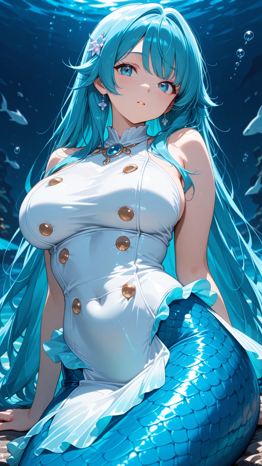 anime style ecchi, 1 girl, sexy pose, thick thighs, buffer, buttocks, White background, Water