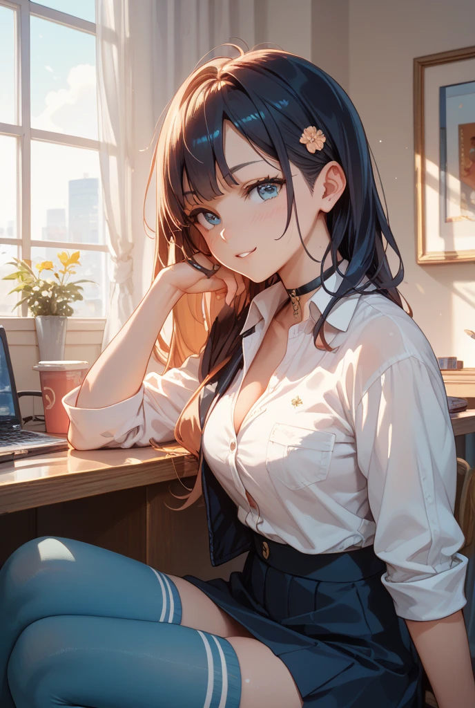 (masterpiece:1.3, highest quality, Ultra-high resolution, Super detailed), (Realistic, photoRealistic:1.4), Beautiful illustrations, Perfect lighting, Natural light, colorful, Depth of written boundary,
Looking at the audience, Upper Body, (Front view), 1 girl, Perfect Face, Symmetrical cute face, Shiny skin, Baby Face, Long eyelashes, (Big Breasts), (Wide Hips),
Beautiful detailed hair, Beautifully detailed face, Beautiful fine details, Beautiful body, Beautiful clavicle, Beautiful breasts, Beautiful thighs, Beautiful legs, Beautiful fingers, 
(Beautiful views, Cute Smile:1.2, Upper Eye),beautiful girl, Glasses, Twin tails, (Sweatshirt only), Game Controllers, headphone, 
(Multiple Computers:1.5), (Dark Room:1.5), Sitting on the floor, Under the covers, (Disarray, Japanese-style room:1.2, Lots of game consoles), Erotic Games,