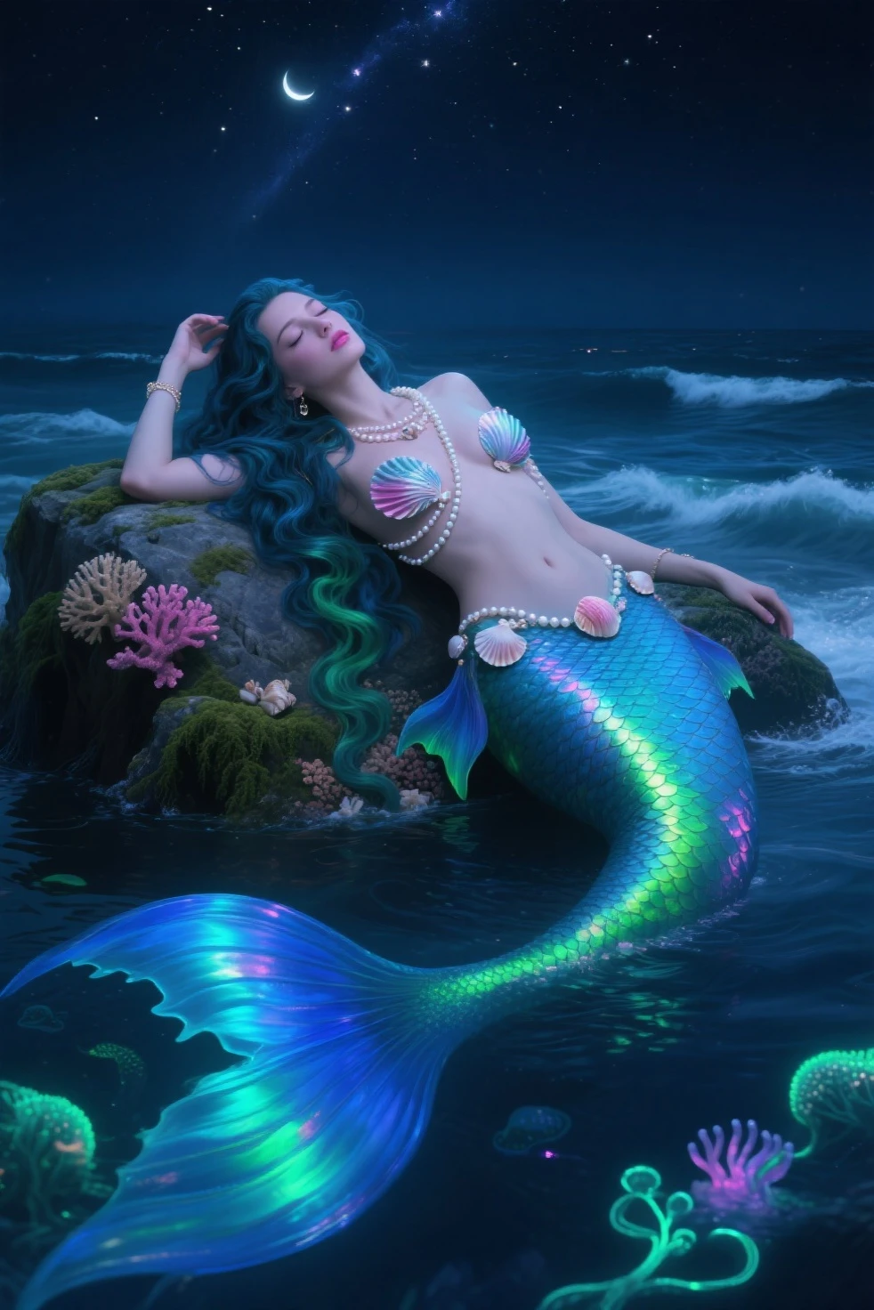 Mermaid at the bottom of the sea