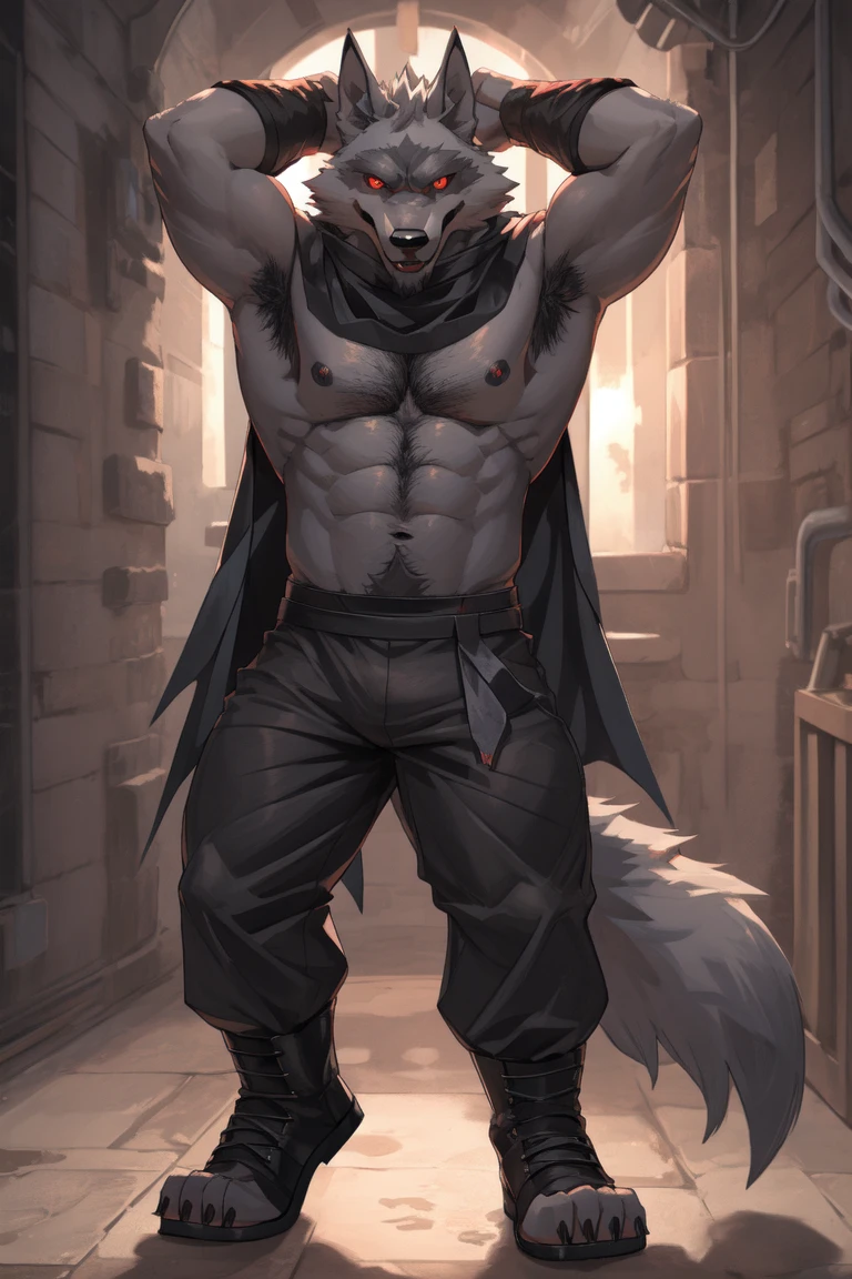 Best quality, masterpiece, expressionless,ultra high res,detailed background,realistic, real shadow and light,depth of field, ((View from behind)), (NSFW :1.5), (large penis with foreskin), juicy hole, Slave, Captured, Adult, Solo, Muscular, Mature, (Naked), barefoot,Wolf furry, knee down, Adult version, Cum, BDSM, Locker Room, sweat body, ((Large Scar on Body)), at night time.