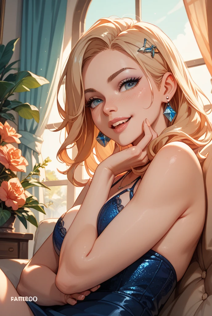 (anime, solo:1.3); a portrait of a 30y short woman (Ariana Grande:1.1), very beautiful, small breasts, thick lips, red lips, very tanned skin; eyes {bright green eyes, seductive eyes}; hair {long hair, ((dark blonde hair)), long ponytail}; sexy provocative smile, Golden glass earrings on the ears, sitting on a cyberpunk bar, (Around her neck hangs a simple necklace of exquisite craftsmanship); ((dressed in a Floral Print Cami Dress, Ruched Bust, short dress, Sleeveless dress, Knot, Split Thigh)); ((looking-into-camera)), Pov, (Front view); (Original character, volumetric lighting, Best Shadows, shallow depth of field, (very high quality, Incredible detail:1.25), Bright color paints, well-detailed fingers, well-detailed hand, perfect_hands, perfect, GoodHands-beta2, Furtastic_Detailer, well-defined face, well-defined eyes), ((Ariana Grande) + (adult mature:1.5))