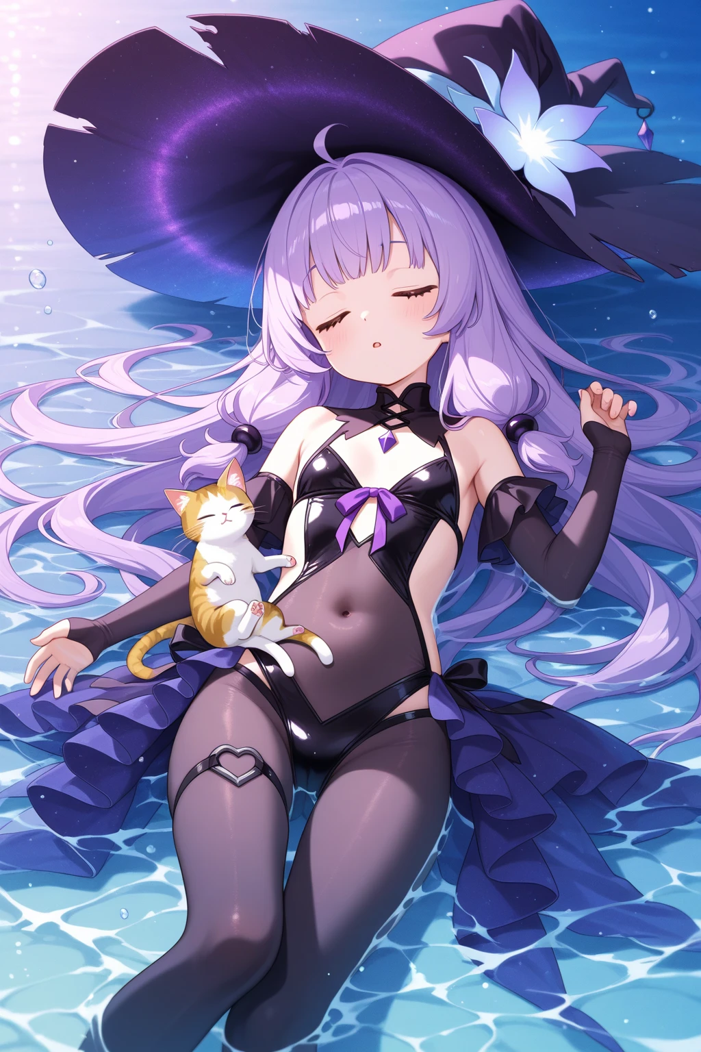 (Obra maestra, La mejor calidad, ultrahigh resolution),1girl,Cara hermosa y detallada, ojos detallados,(Chica calamar,tentacles), Traje corporal, bruja tiene ,en la playa, Noche,((gray and purpletheme))