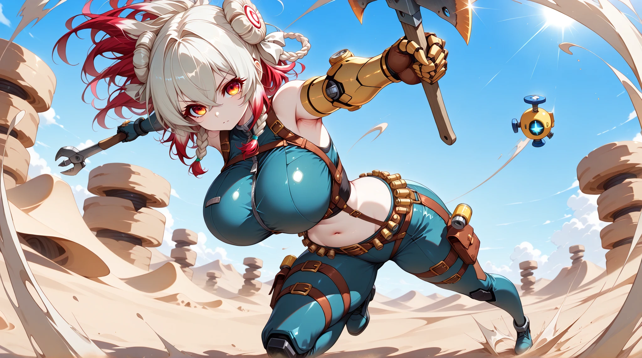 (best quality,masterpiece:1.2),solo,female,large breasts,mercenary,blonde hair,tan skin,young,wearing 90s clothing, full body