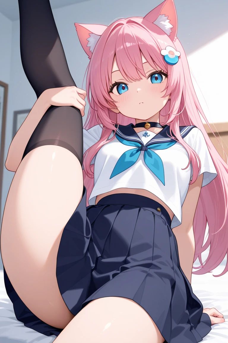 白と黒のセーラー服を着た2 peopleの女性が並んで街を歩いている., 2 people, Perfectly proportioned physique, Thin thighs, skirt, panties, underwear, (shiny light blue satin panties:1.3)、(shiny pink satin panties:1.3)、(横紐レースpanties that cover the butt:1.2), Embarrassed expression, Black knee socks, 風でskirtがめくれている, look back, Realistic,Angle from behind, Two-dimensional beautiful girl
