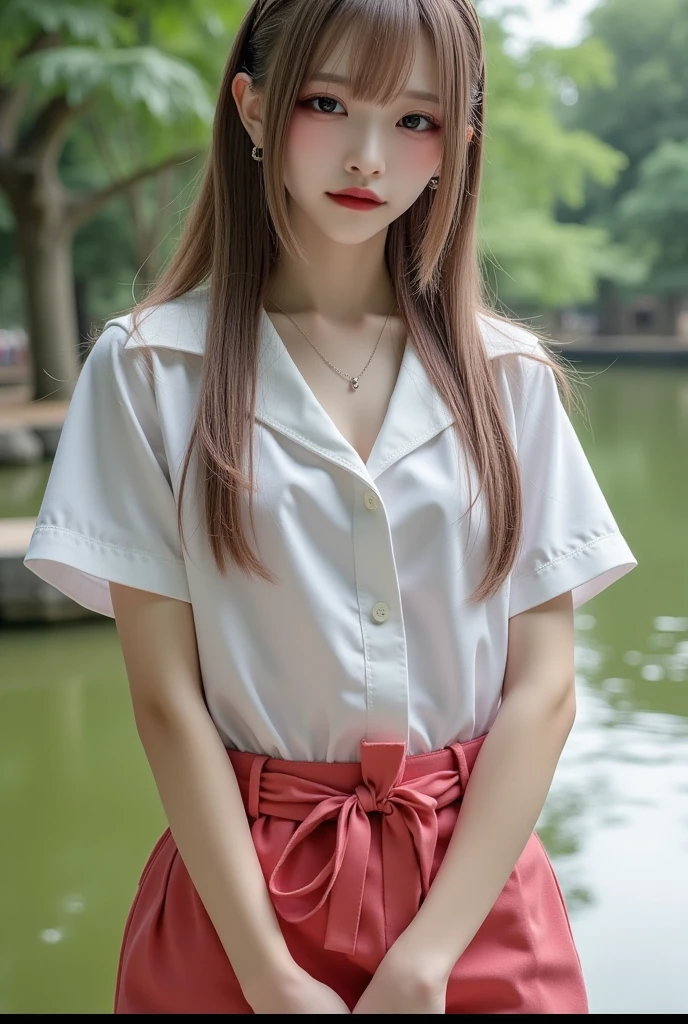 (masterpiece,up to date,Exceptional:1.2), anime,One girl,前hair,black_hair, Beautiful 8k eyes,green_null,bridge,building,city,city,cityscape,cloud,Day,:1.5,Looking_in_Audience,Outdoor,red_Neckwear,red_ribbon,ribbon,river,short_hair,short_sleeve,null,nullscraper,一人in,Are standing,town,