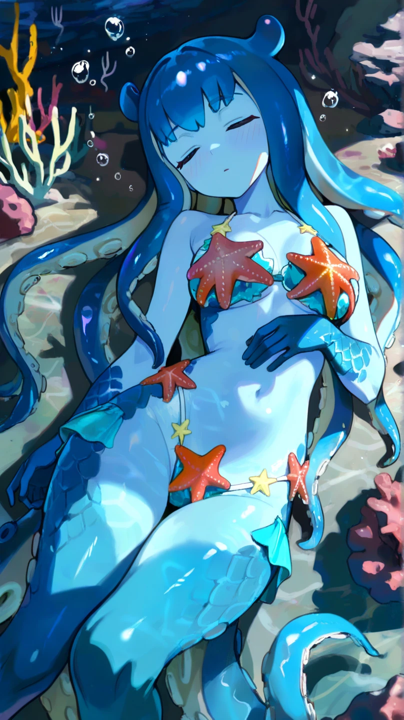 ((Highest quality)), ((masterpiece)), ((detailed)),((Browsing Caution)) floor of rubber Water Cushion　{{nsfw}} Sujiman　Tight　Transparent underwear　(Black dragon cleanness penis)Dragon with girl　Crossing legs

(Transparent　Swimwear) 　(Transparent knee-high socks) Transparent towel blue hair,Red Eye,Long Hair　Black sandals
 (Hot and glowing skin) Wet