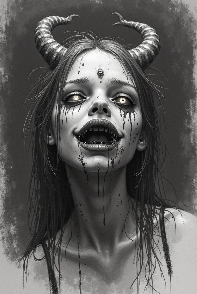 closeup portrait hdr horror otherworldly sensual, nsfw, demon eyes, long tongue, mouth open. dark hypnosis eyes.