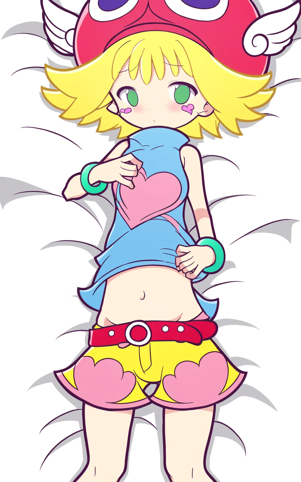 mandygrim, 1girl, blonde hair, hairband, shaped hair, short hair, pointy hair, pink dress, annoyed, zPDXL BREAK , score_9, score_8_up, score_7_up, tied ankles together, tied arms, focus full body, barefoot