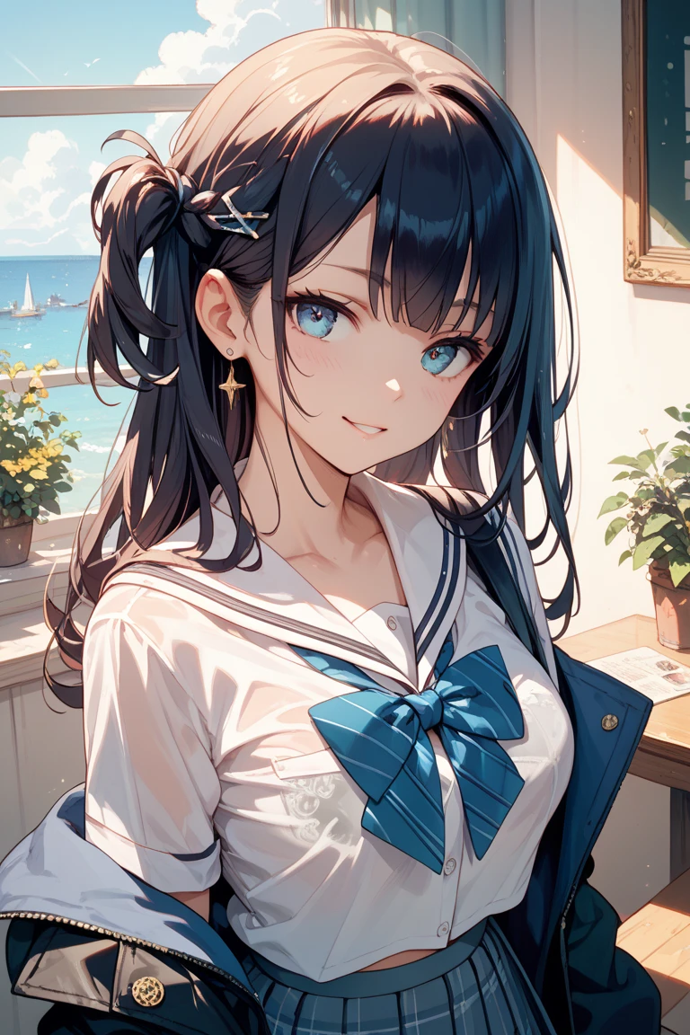 (highest quality, 4K, masterpiece :1.3), Beautiful woman, 1 girl, (chest, Attractive body :1.2), Cowboy Shot, ＪＫ:1.1, Dark brown hair: 1.1, Sailor suit, Highly detailed face, Lip details, Fine Eyes, double eyelid