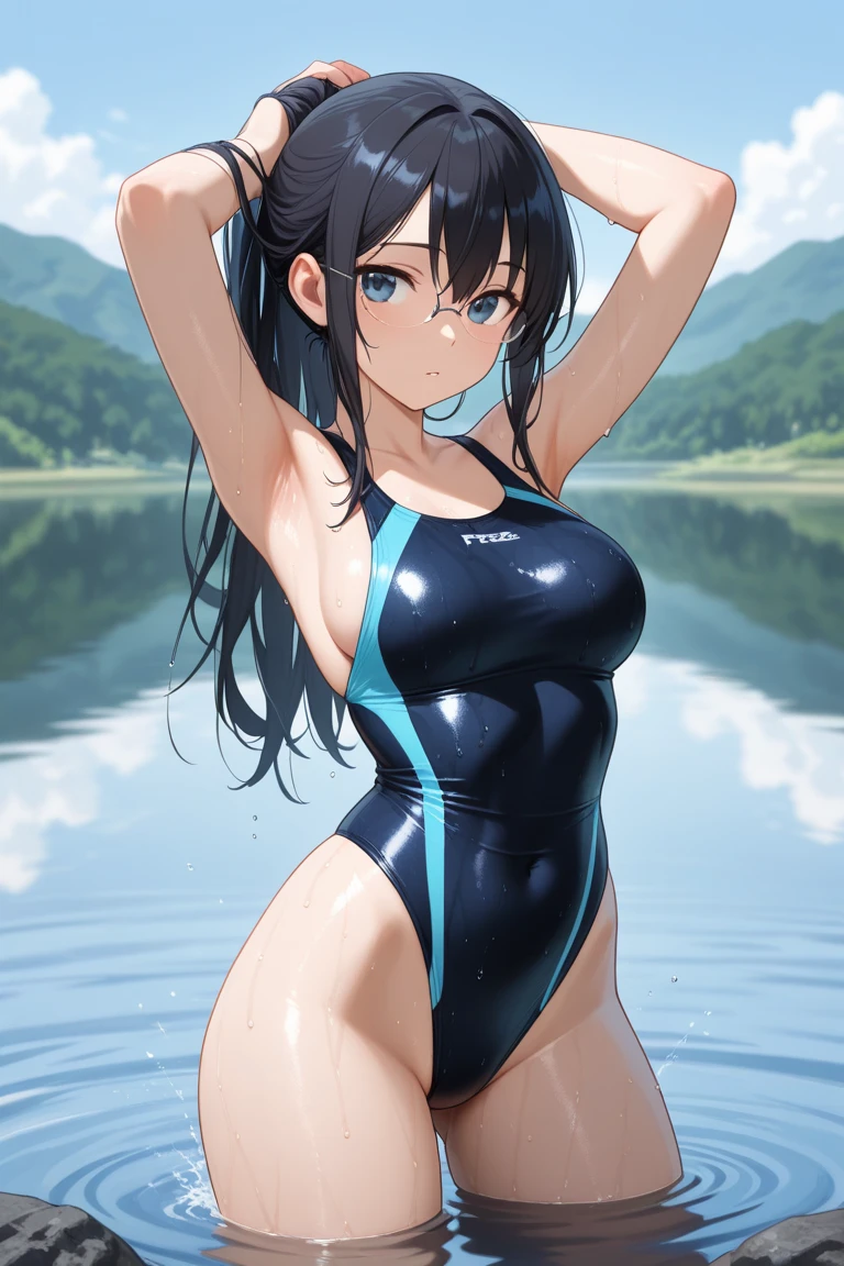 (Perfect hands, Perfect Anatomy:1.4), Satin Ruiko, alone,(Navy school swimsuit:1.5),(A neat figure,thin:1.4),(Hairstyle is a princess cut..:1.5),(Black Hair:1.4), blue eyes, (Black Hairの:1.4),(Black Hairの:1.4),Long Hair,(Straight long hair:1.4), hair ornaments, (1 white flower decoration:1.4),(tsurime:1.4),(Sitting),(Broke up_lips:1.4),(Hime cut:1.4),(Large Breasts:1.4),(Put your hands behind your head:1.2), (Wicked Smile:1.4),20-year-old,(Wet:1.2),Sit on, (View your viewers:1.3),(View from below:1.3), (Pool,Poolサイドで:1.4),(Dazzling sunlight,summer:1.4)、 break (Hime cut:1.4),(masterpiece:1.5),(Extremely accurate details,Ultra-high resolution:1.4),Highly detailed CG Unity 8k wallpaper,(Realistic,Photorealistic,超Realisticな:1.5),(curve,model,Glamour:1.5),Beautiful breasts,color_aberration,Beautiful detailed shadows,Beautiful Eyes,Beautiful body,Beautiful Skin,Beautiful Hands,(Aesthetic Anime Eyes:1.4),(figure:0.8), (Beautiful attention to detail:1.4), Highly detailed face, Perfect lighting, Highly detailed CG, (Perfect hands, Perfect Anatomy:1.4),