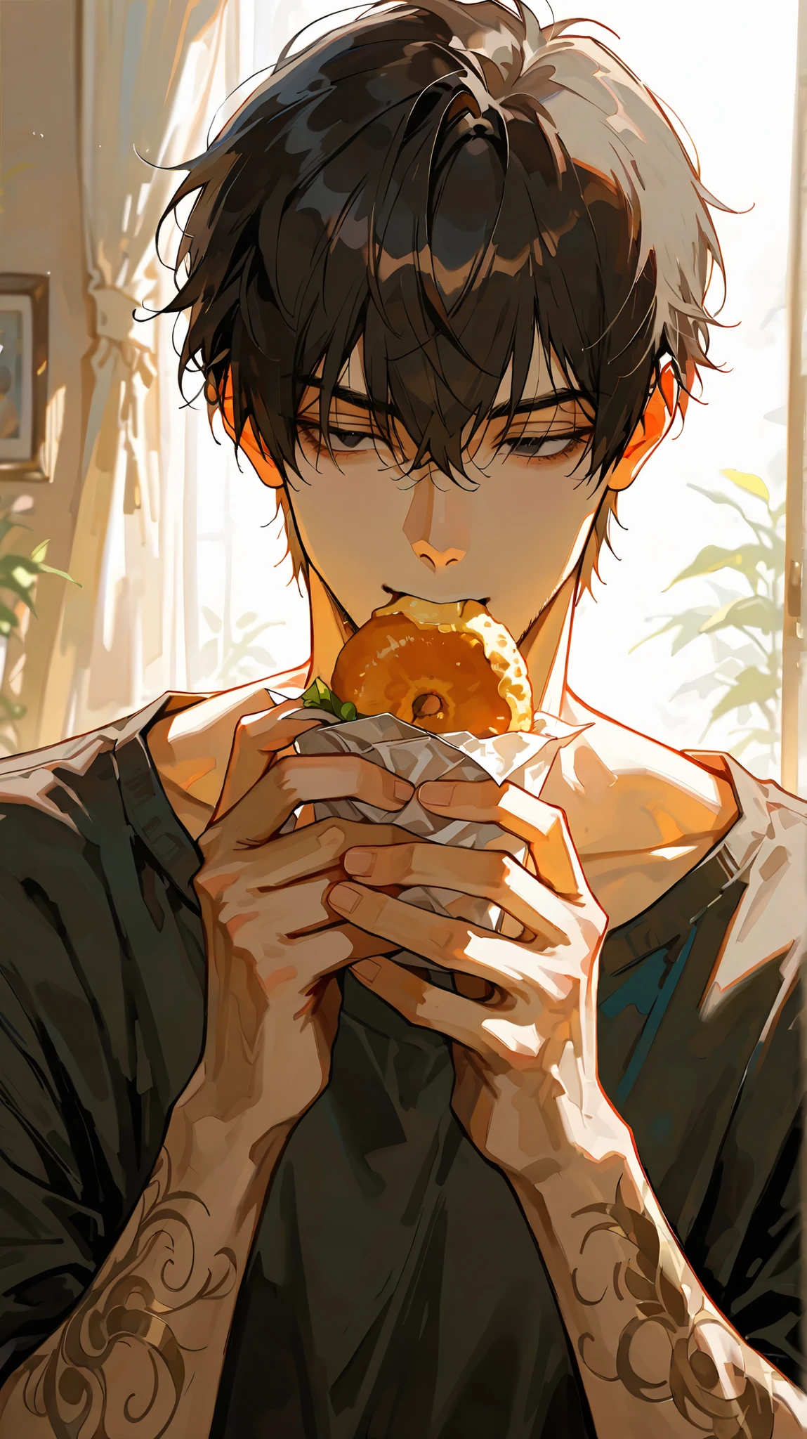 (score_9, score_8_comfort), short hair, masterpiece, premium, Use々Eat , dark hair입니다 , perfect face , Dark Eyes , Insert , Alone, adult male , comfortper body , Delicate Sensual Impasto, masterpiece, high resolution, premium , unique , 1 male , Nice , Korean people in their 20s with copper colored skin , dark hair ,