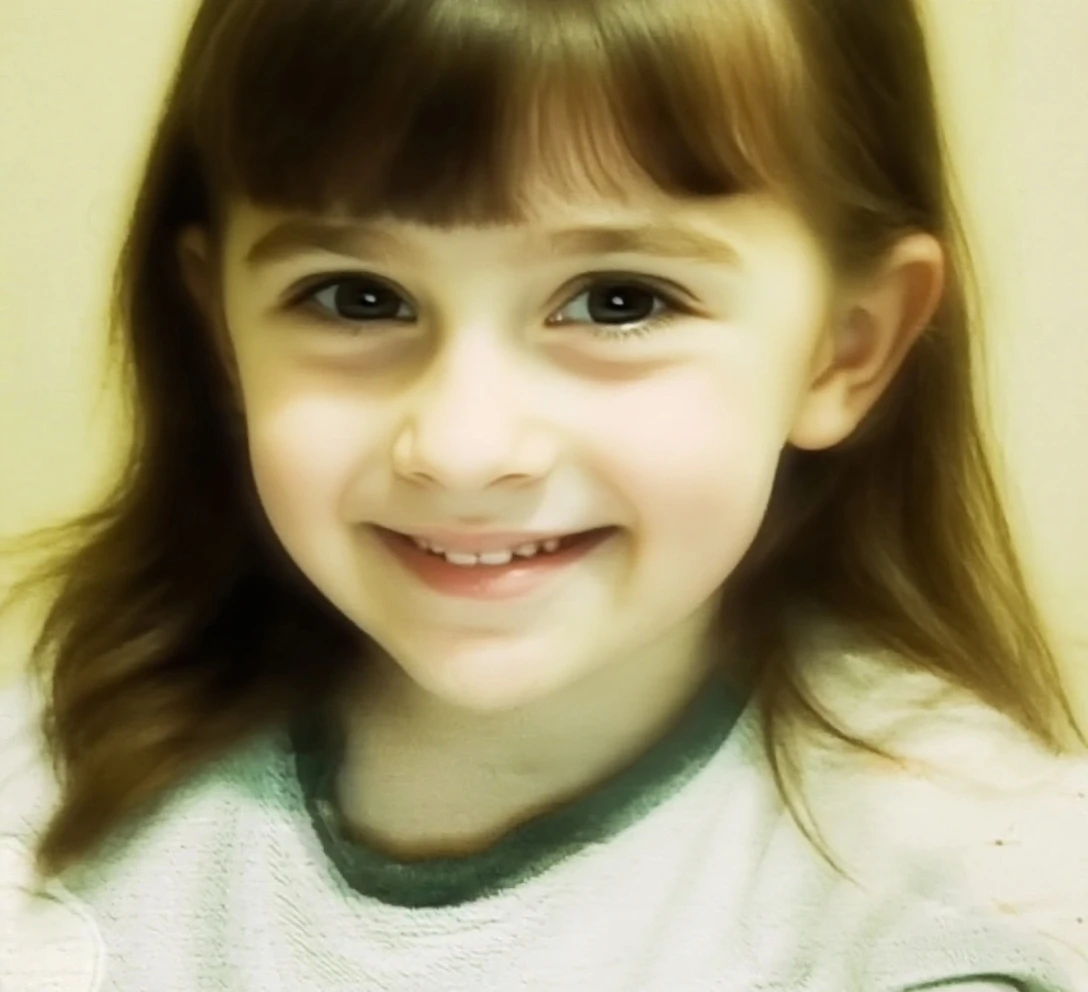 menina sete anos, camisa xadrez azul, olhos verdes