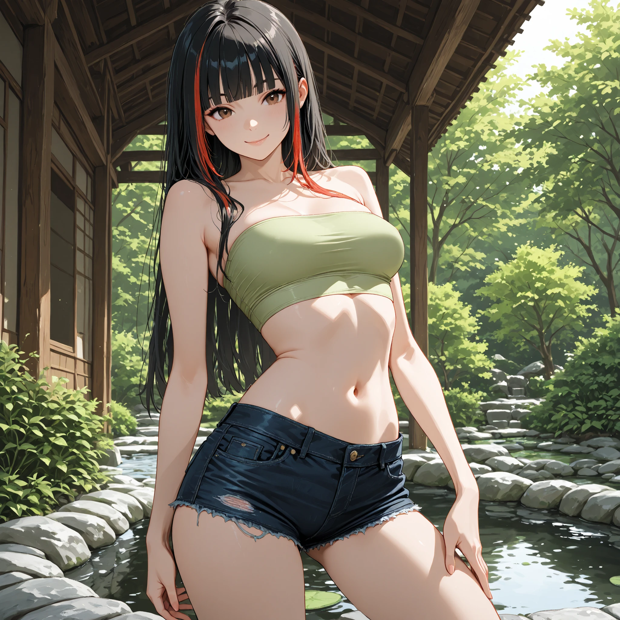 Best image quality, threaten, Settlement, Holding a spear, Parent and , primitive, Primary forest, In underwear, ""Primitive clothing"", woman, Black Hair, Tying up hair, paint