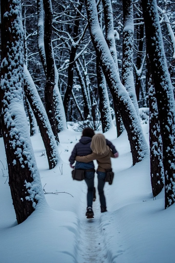 under the starry night sky,There was a man and a woman standing on a snowy road, in the snow mountains, In a snowy forest setting, standing in the forrest, In the snow, In the mountains, only snow in the background, Standing in the snow, Snow day in the forest, onthe mountain, in snow, Standing in the forest, at a forest, Snow in the forest