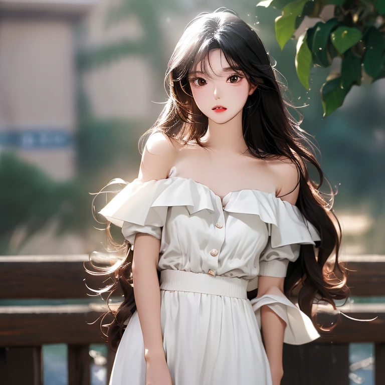 ((masterpiece, best quality, ultra-detailed, high resolution, extremely detailed CG, super detailed, Most beautiful clean lighting)), 1girl, small, young, cute girl, pretty face, smile, white skin, Beautiful black hair, straight hair, black eyes, kawaii, little body, divine garment, fantastic landscape, ultimate beauty