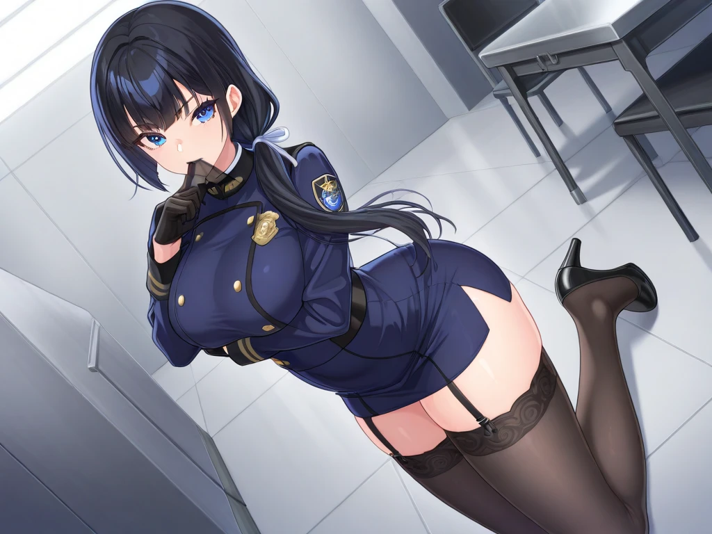 Black Hair、Ahegao、Miike Naeko,solo girl、One girl、,Police Uniforms,police woman,tie、Leg spread、policewoman、Constraints