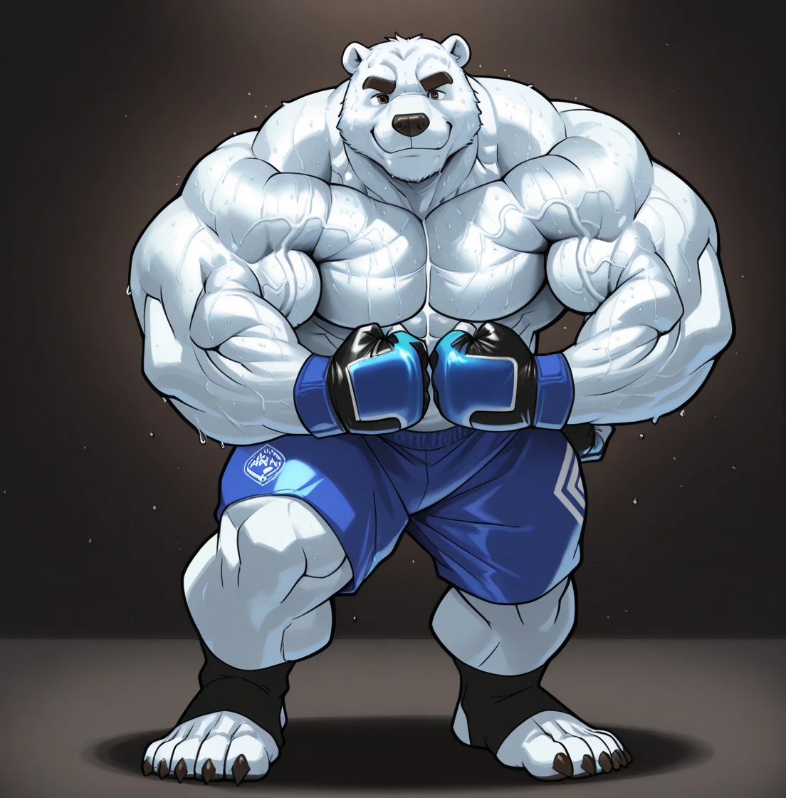 masterpiece, best quality, 8k resolution, Very detailed, hairy，(((polar bear))，(((Mature)))，(((beard))),(((fat)))，(((White hair all over body)))，(((portrait)))，(((White hair)))，(((Dark room)))，For the audience，(((Shirtless))),(((Nipple Rings)))，(((Blushing)))，Highest quality scene，(((Hip bulge))).(((whole body)))，((( Blindfolded))),(((Kneeling)))，(((Fat-enclosed muscle)))，(((Round face)))，(((alone)))，(((Strong body)))，(((Open your mouth and stick your tongue out)))，(((Shameful)))，((sweaty))，(((Thong)))，(())，